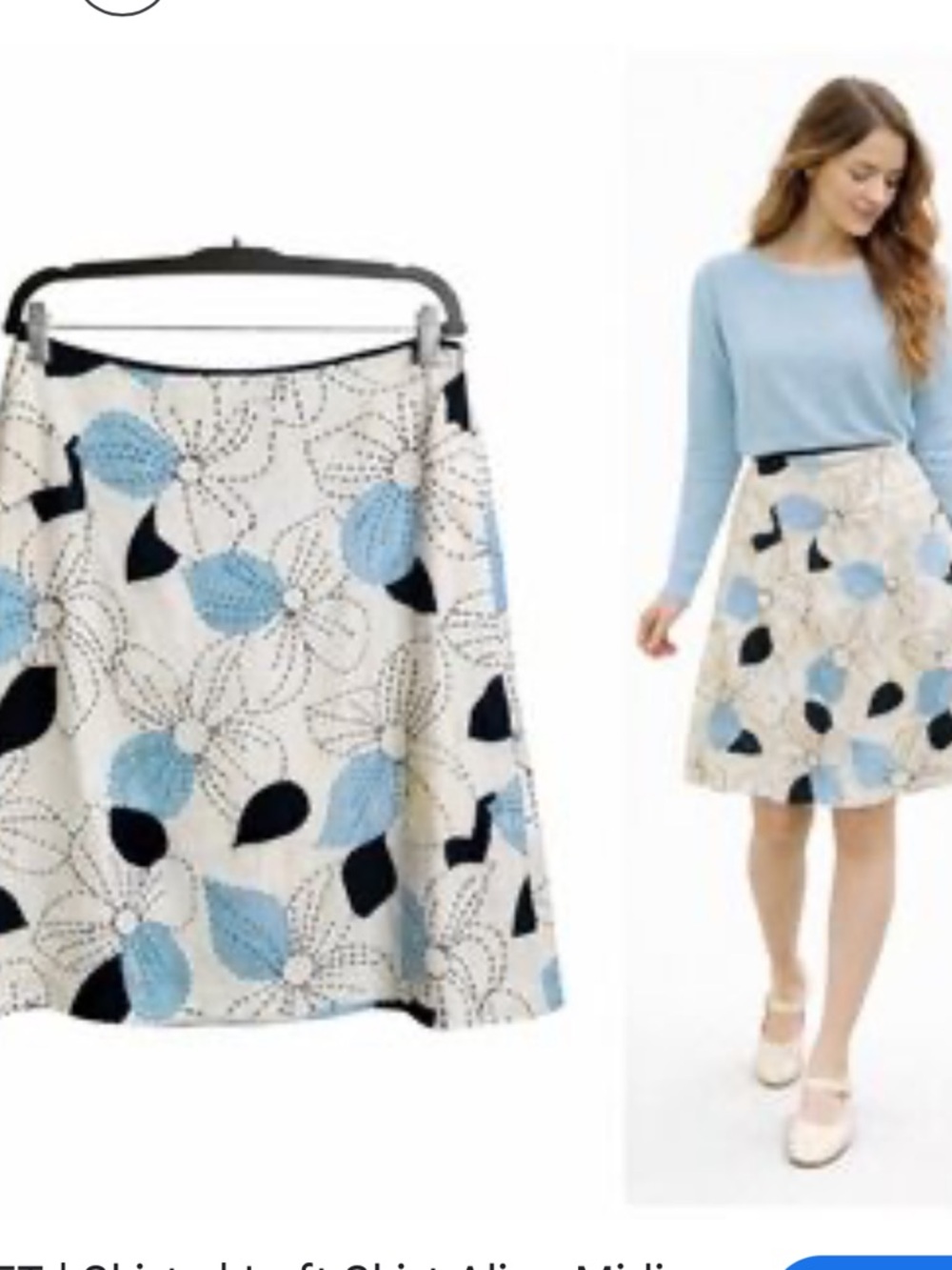 *Loft White Turquoise Cottagecore Embroidered Floral 100% Linen Skirt #LB